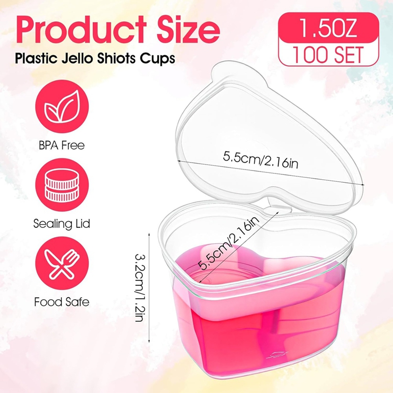 100 Sets 1.5 Oz Clear Heart Sh - огляд і ціна Sauce Dipping Cup